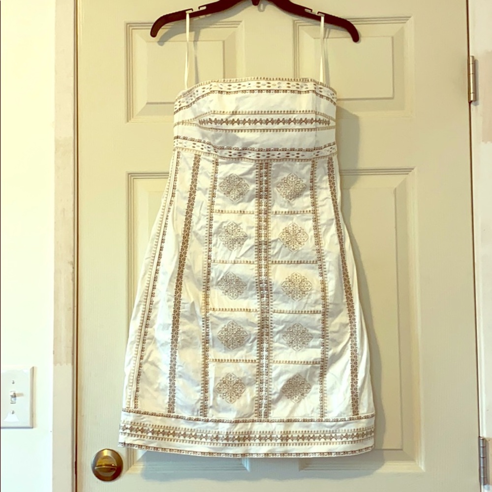 White House black market strapless white dress